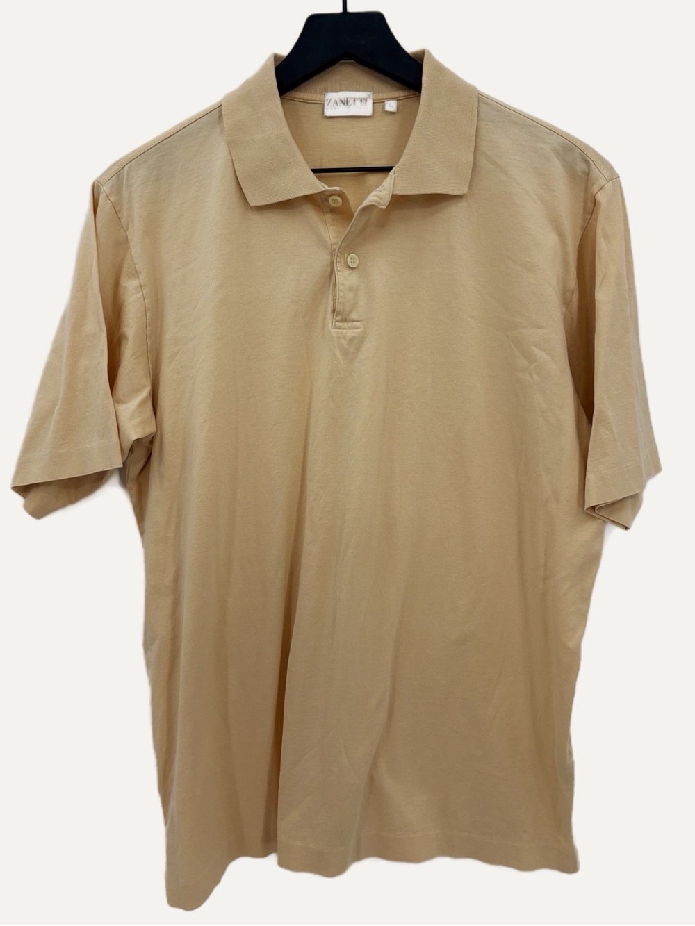 Zanetti Men’s Made in Italy Cotton Knit Polo Shirt Light Wheat Size Large
